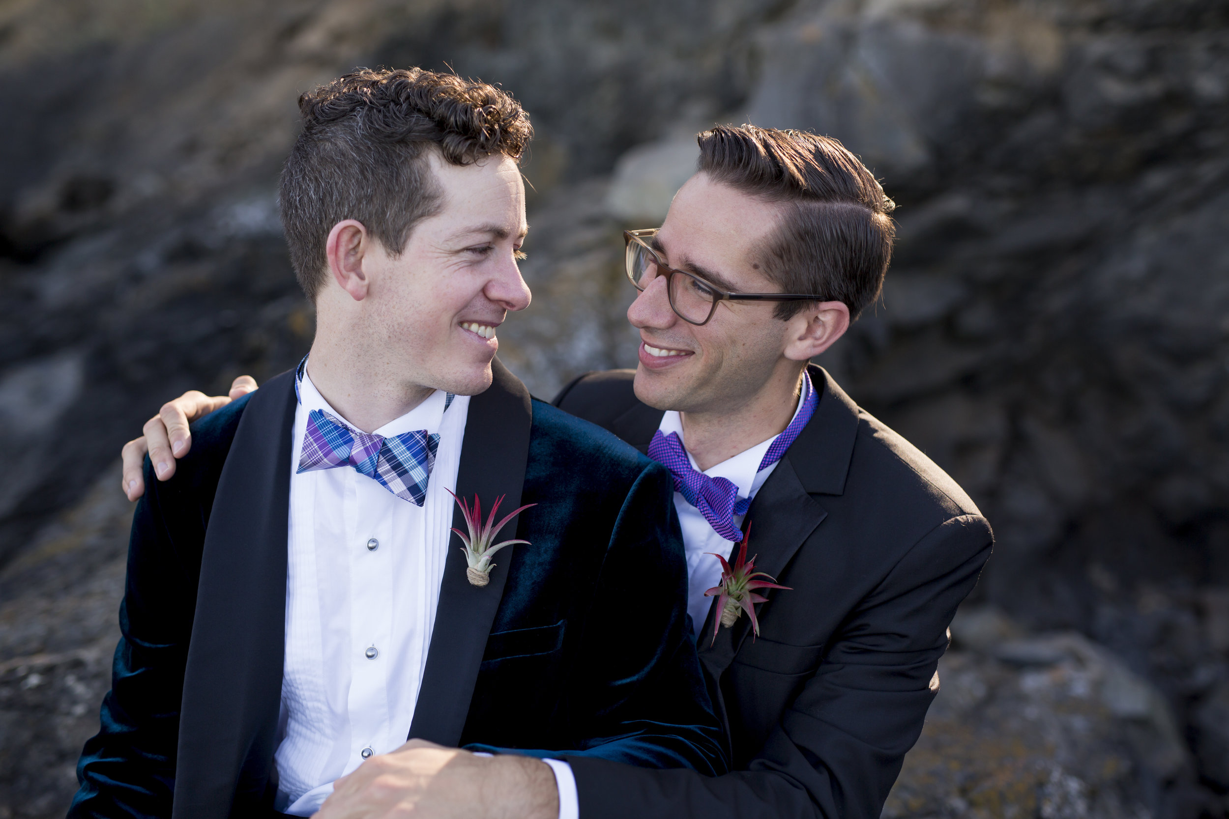 Kyler and Derek celebrating at their wedding.